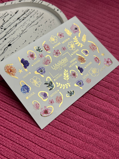 Nail Water Decal CF-130 | Floral Water Slide Nail Decals | Anemones, Peonies & Romantic Flower Designs