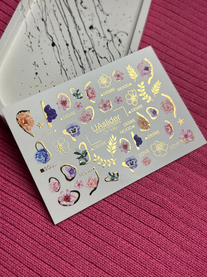 Nail Water Decal CF-130 | Floral Water Slide Nail Decals | Anemones, Peonies & Romantic Flower Designs