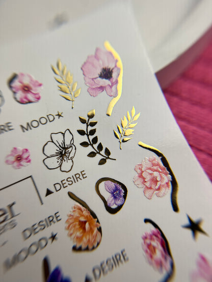 Nail Water Decal CF-130 | Floral Water Slide Nail Decals | Anemones, Peonies & Romantic Flower Designs