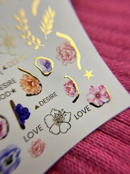 Nail Water Decal CF-130 | Floral Water Slide Nail Decals | Anemones, Peonies & Romantic Flower Designs