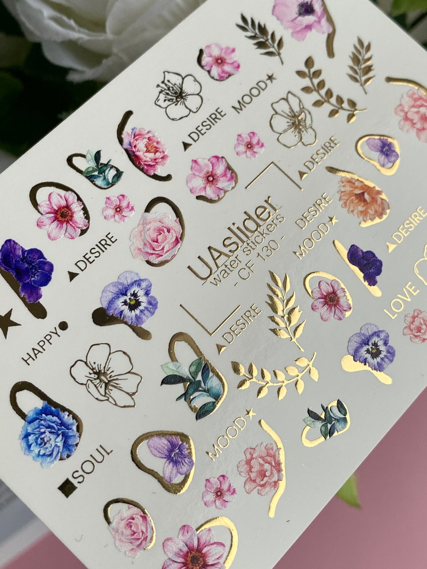 Nail Water Decal CF-130 | Floral Water Slide Nail Decals | Anemones, Peonies & Romantic Flower Designs