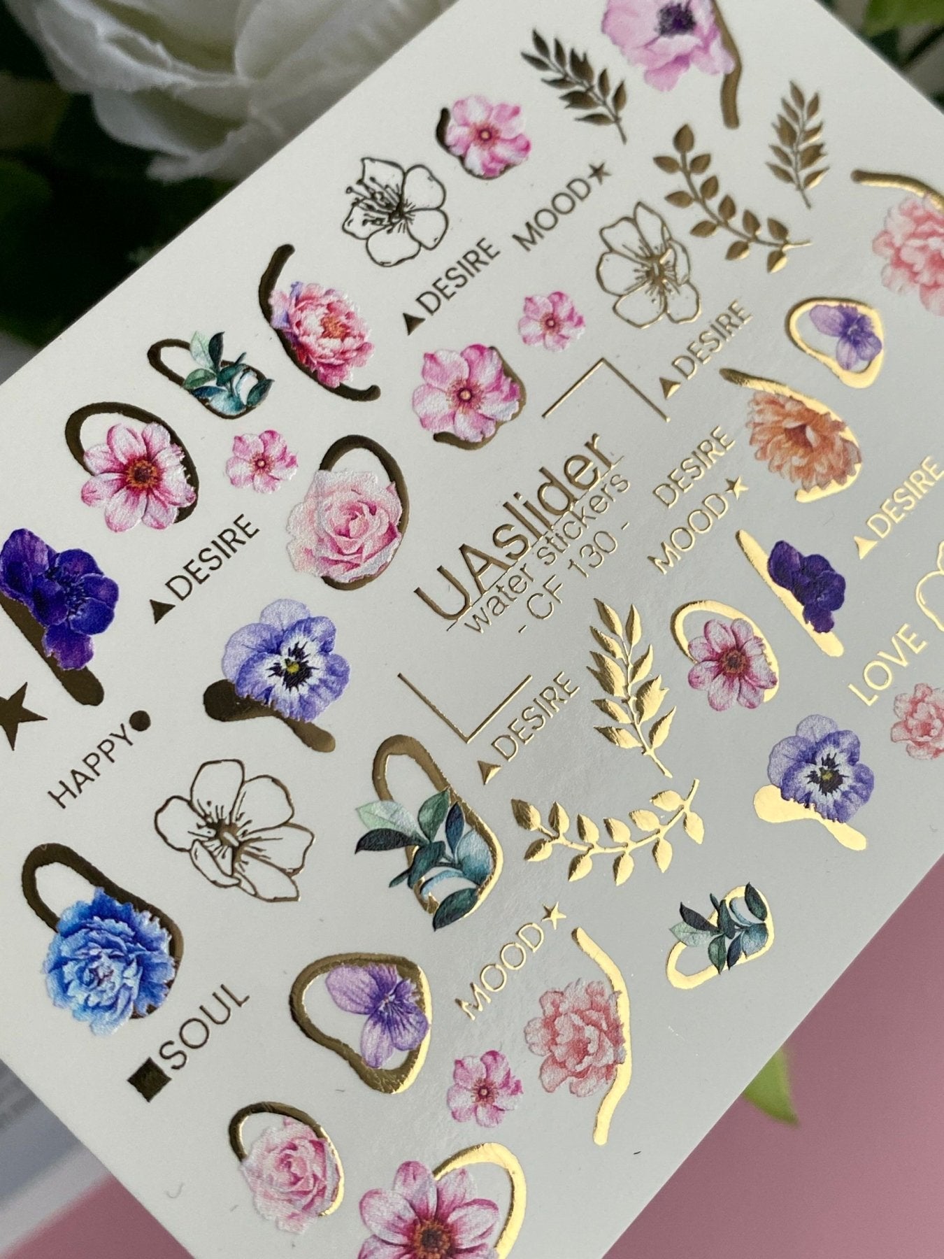 Nail Water Decal CF-130 | Floral Water Slide Nail Decals | Anemones, Peonies & Romantic Flower Designs - UASLIDER