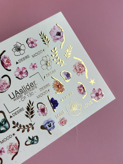 Nail Water Decal CF-130 | Floral Water Slide Nail Decals | Anemones, Peonies & Romantic Flower Designs