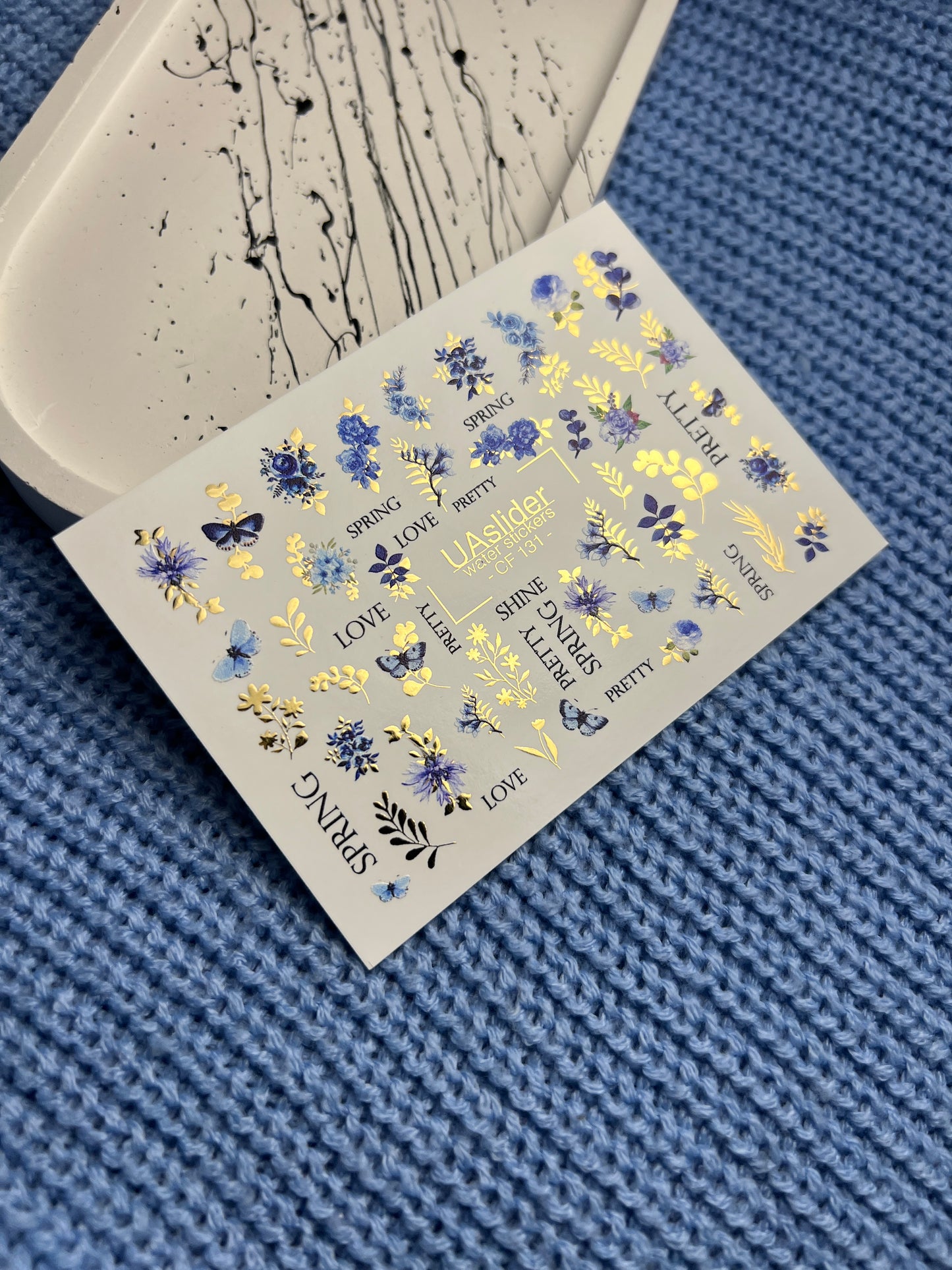 Nail Water Decal CF-131 | Floral Water Slide Nail Decals | Blue Cornflowers, Wildflowers & Butterflies