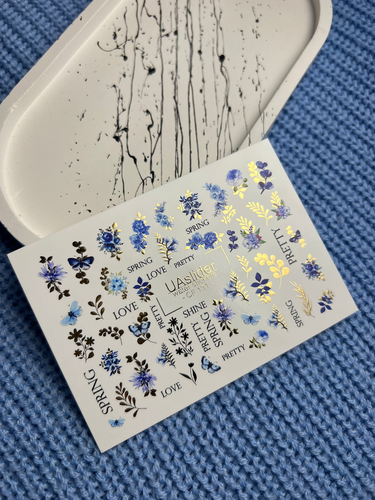 Nail Water Decal CF-131 | Floral Water Slide Nail Decals | Blue Cornflowers, Wildflowers & Butterflies