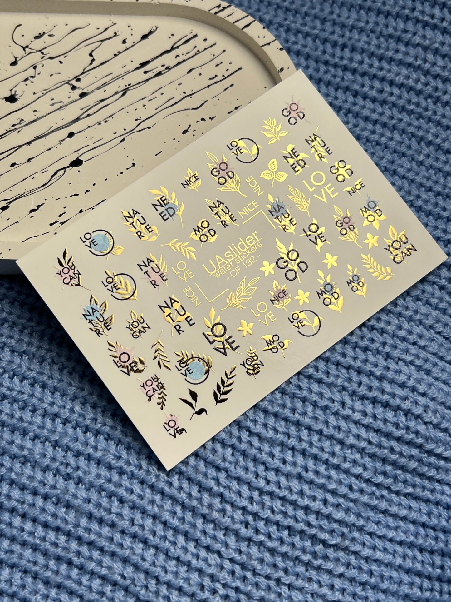 Nail Water Decal CF-132 | Minimalist Water Slide Nail Decals | Words, Quotes & Gold Leaf Accents