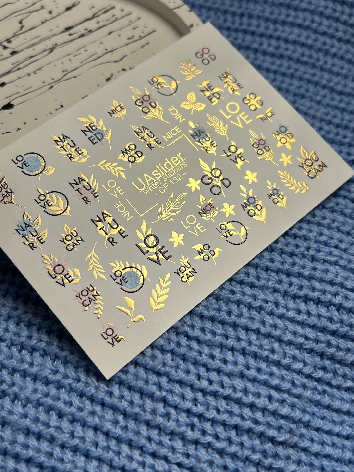 Nail Water Decal CF-132 | Minimalist Water Slide Nail Decals | Words, Quotes & Gold Leaf Accents