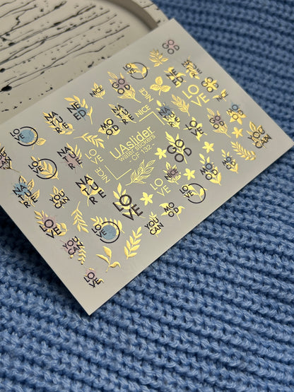 Nail Water Decal CF-132 | Minimalist Water Slide Nail Decals | Words, Quotes & Gold Leaf Accents