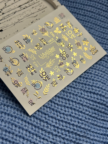 Nail Water Decal CF-132 | Minimalist Water Slide Nail Decals | Words, Quotes & Gold Leaf Accents