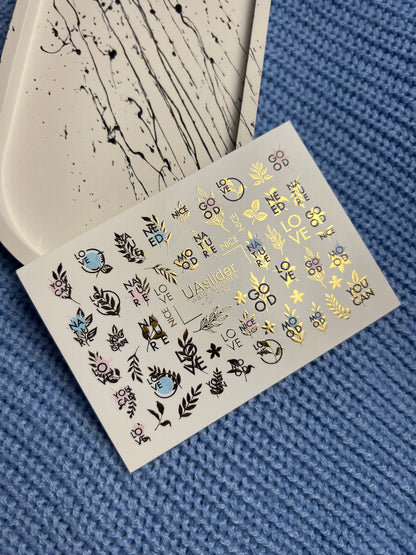 Nail Water Decal CF-132 | Minimalist Water Slide Nail Decals | Words, Quotes & Gold Leaf Accents