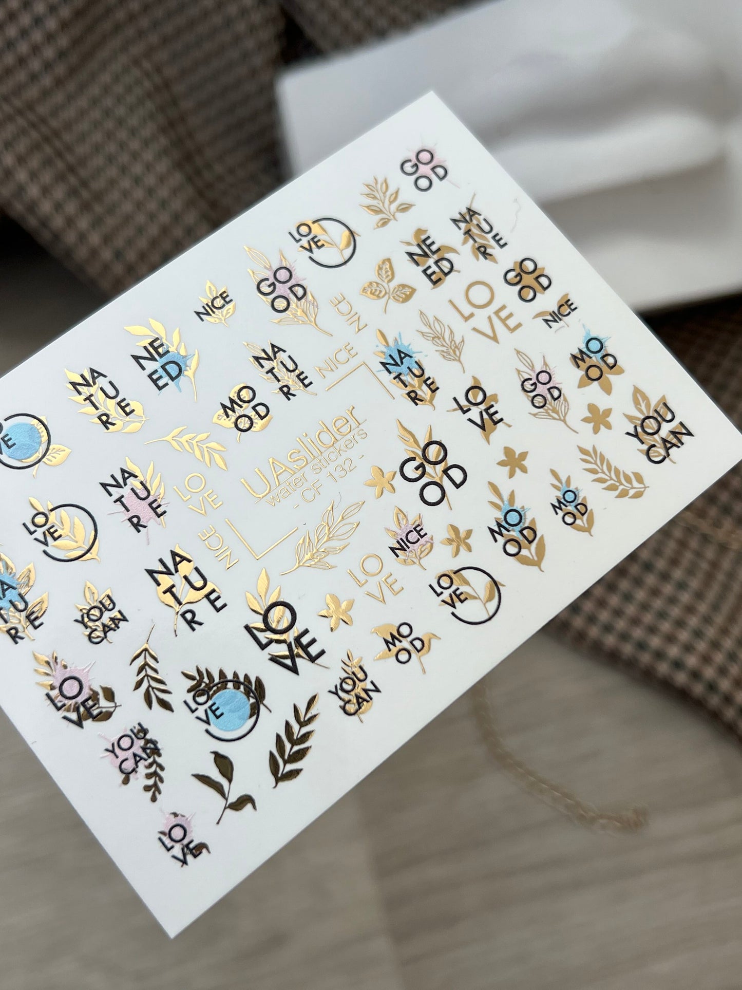 Nail Water Decal CF-132 | Minimalist Water Slide Nail Decals | Words, Quotes & Gold Leaf Accents