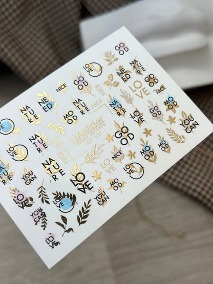 Nail Water Decal CF-132 | Minimalist Water Slide Nail Decals | Words, Quotes & Gold Leaf Accents