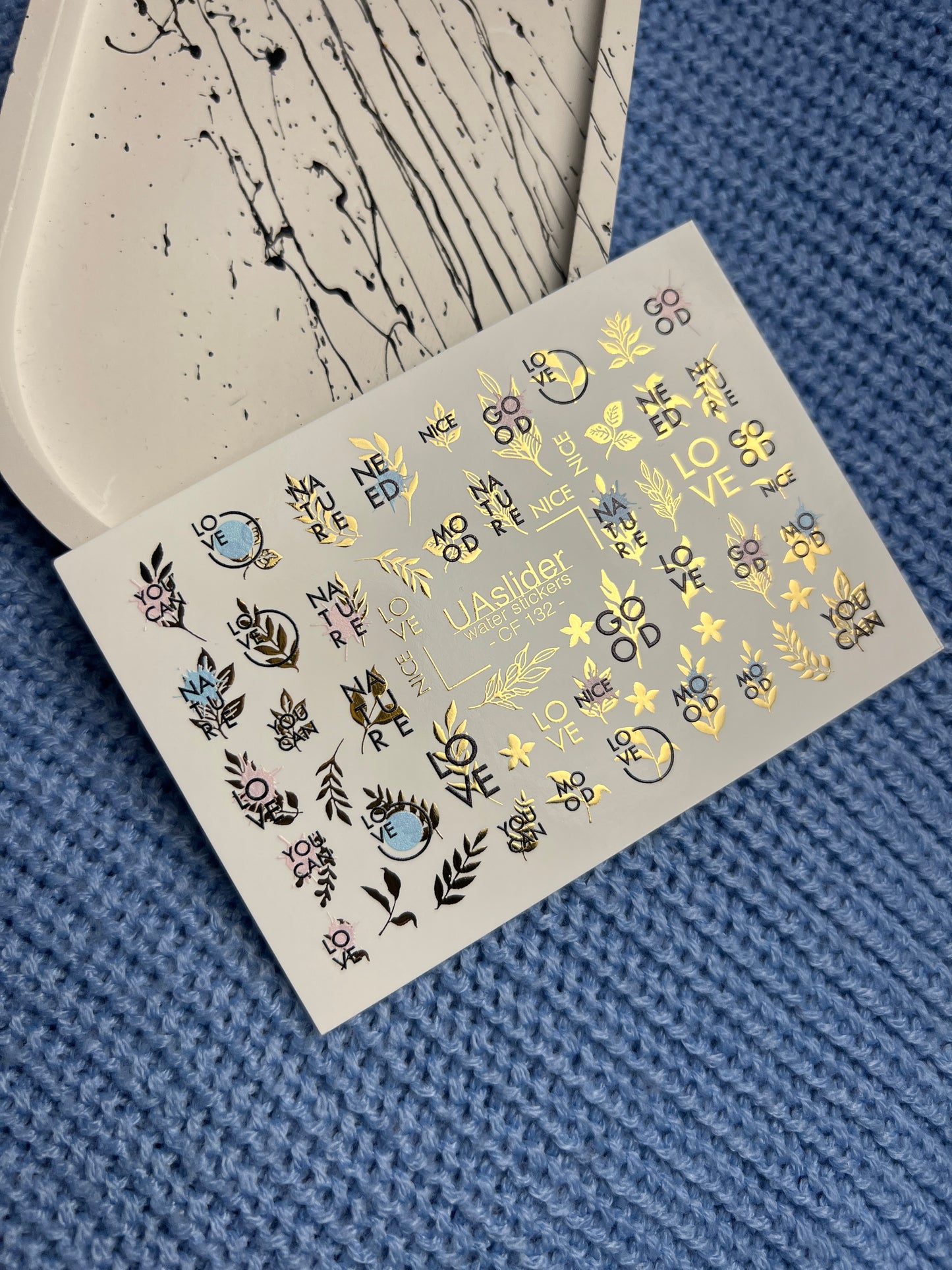 Nail Water Decal CF-132 | Minimalist Water Slide Nail Decals | Words, Quotes & Gold Leaf Accents