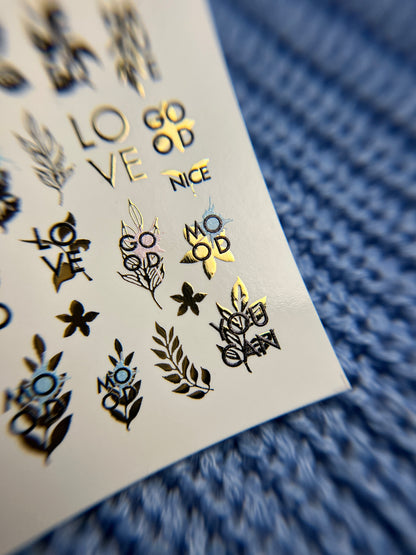 Nail Water Decal CF-132 | Minimalist Water Slide Nail Decals | Words, Quotes & Gold Leaf Accents