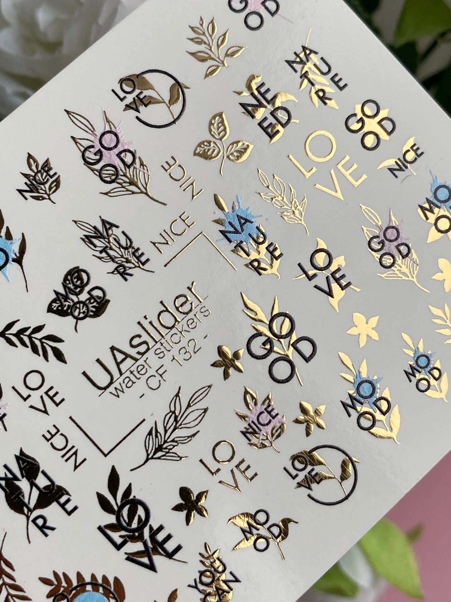 Nail Water Decal CF-132 | Minimalist Water Slide Nail Decals | Words, Quotes & Gold Leaf Accents