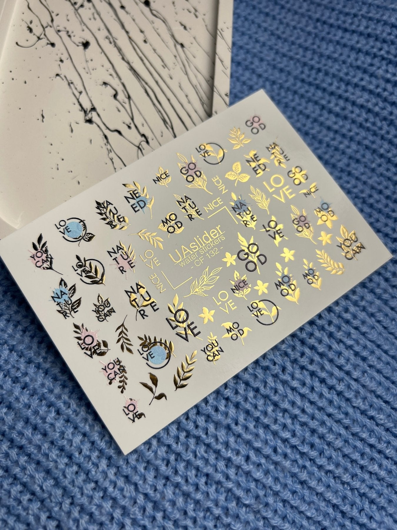 Nail Water Decal CF-132 | Minimalist Water Slide Nail Decals | Words, Quotes & Gold Leaf Accents - UASLIDER