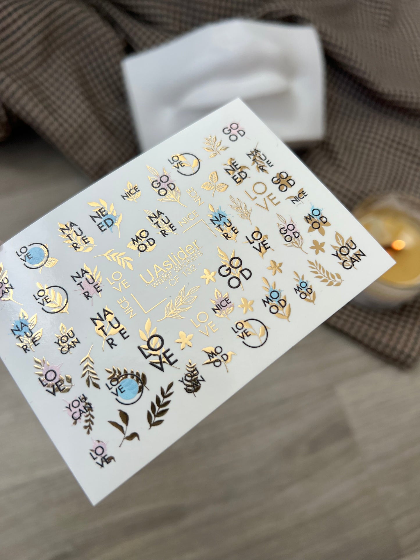 Nail Water Decal CF-132 | Minimalist Water Slide Nail Decals | Words, Quotes & Gold Leaf Accents
