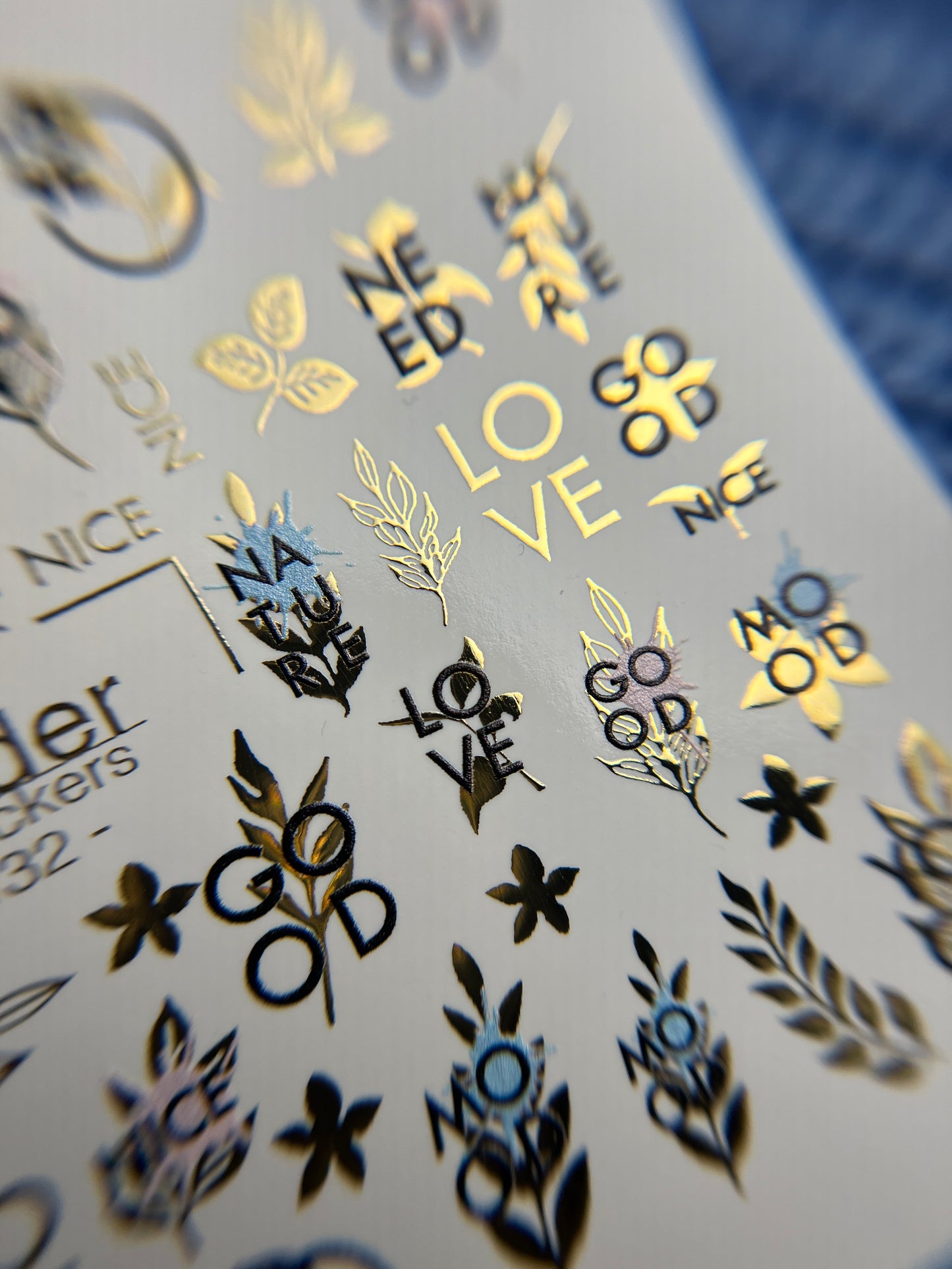 Nail Water Decal CF-132 | Minimalist Water Slide Nail Decals | Words, Quotes & Gold Leaf Accents