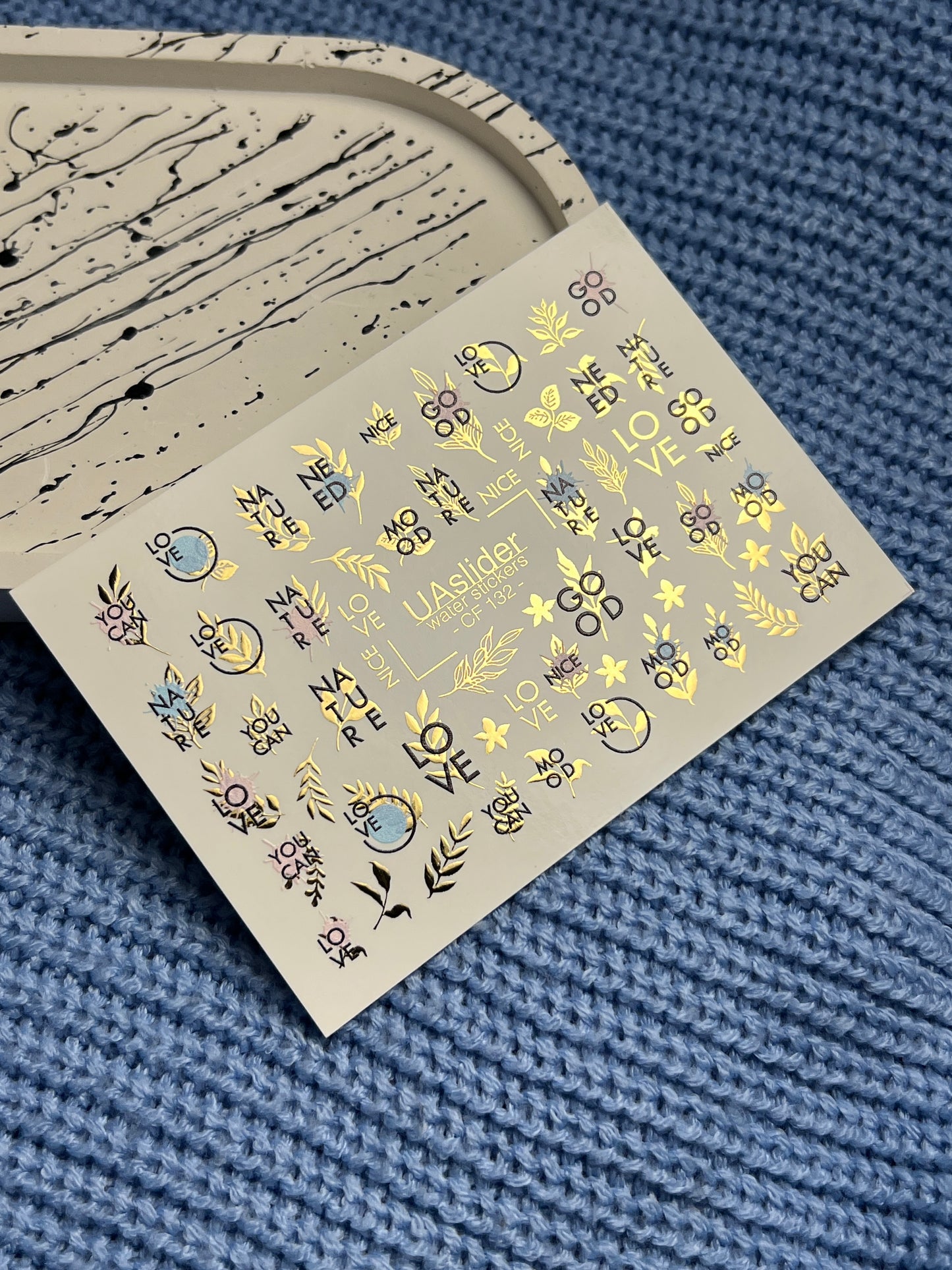 Nail Water Decal CF-132 | Minimalist Water Slide Nail Decals | Words, Quotes & Gold Leaf Accents