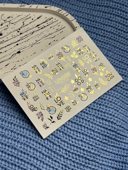 Nail Water Decal CF-132 | Minimalist Water Slide Nail Decals | Words, Quotes & Gold Leaf Accents