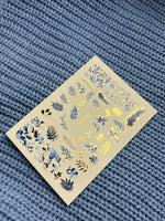 Nail Water Decal CF-134 | Blue Leaf Water Slide Nail Decals | Gold Foil Botanical Design - UASLIDER