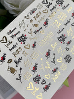 Nail Water Decal CF-135 | Romantic Quote Water Slide Nail Decals | Gold Foil Hearts & Love Words - UASLIDER