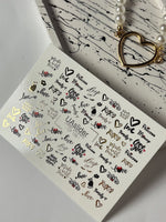 Nail Water Decal CF-135 | Romantic Quote Water Slide Nail Decals | Gold Foil Hearts & Love Words - UASLIDER
