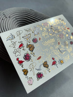 Nail Water Decal CF-136 | Animal & Floral Water Slide Nail Decals | Gold Foil Butterflies, Roses & Hearts - UASLIDER