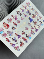 Nail Water Decal CF-137 | Fashion Girl Water Slide Nail Decals | Floral Bouquets & Gold Hearts - UASLIDER
