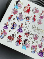 Nail Water Decal CF-137 | Fashion Girl Water Slide Nail Decals | Floral Bouquets & Gold Hearts - UASLIDER