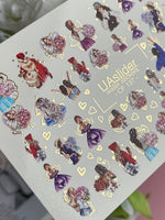 Nail Water Decal CF-137 | Fashion Girl Water Slide Nail Decals | Floral Bouquets & Gold Hearts - UASLIDER