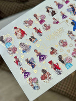 Nail Water Decal CF-137 | Fashion Girl Water Slide Nail Decals | Floral Bouquets & Gold Hearts - UASLIDER