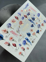 Nail Water Decal CF-139 | Floral Water Slide Nail Decals | Roses, Tulips & Gold Foil Accents - UASLIDER
