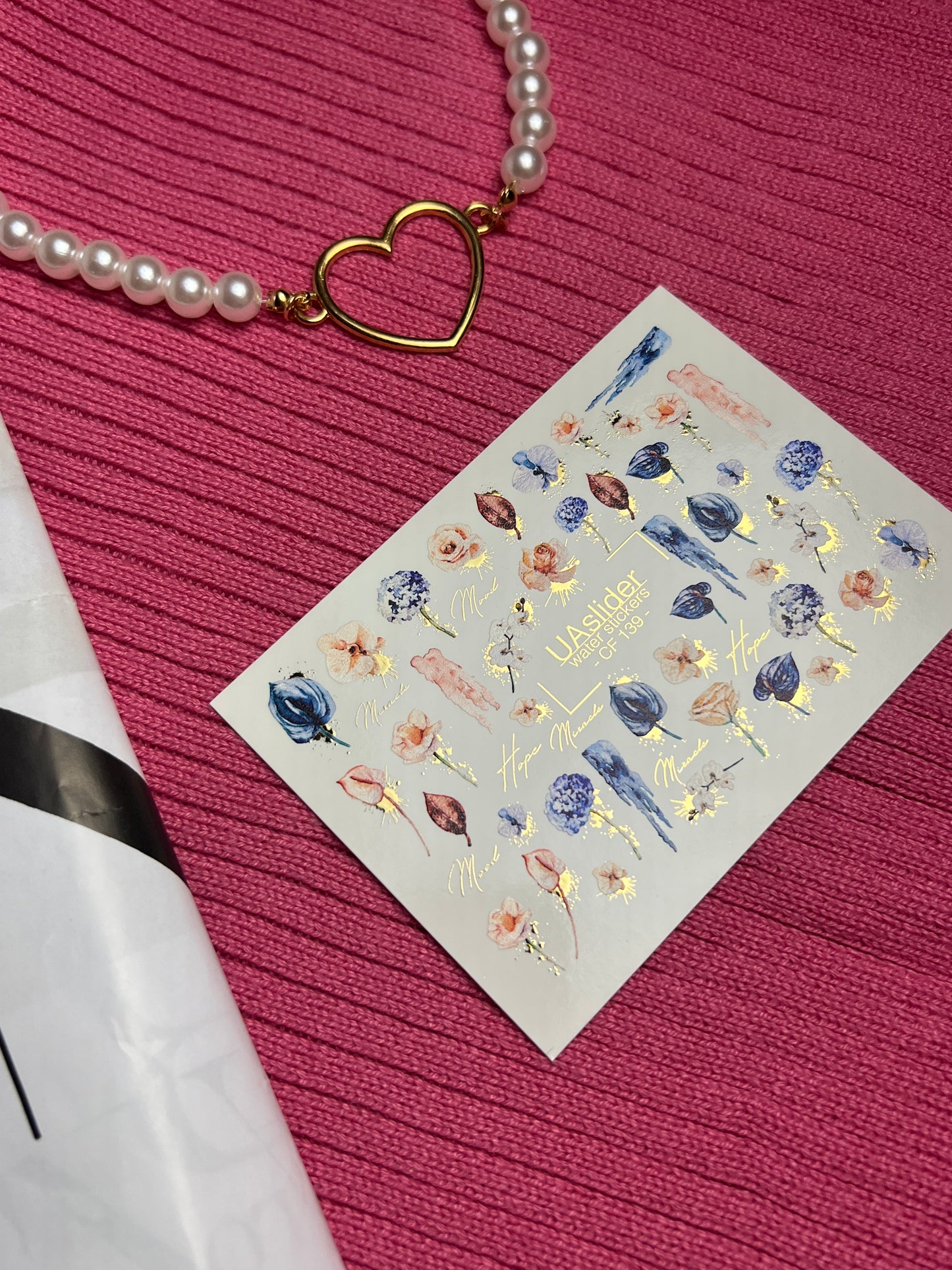 Nagel Wasserabziehbild CF-139 | Florale Wasser-Schiebefolien Nagelabziehbilder | Rosen, Tulpen & Goldfolien-Akzente