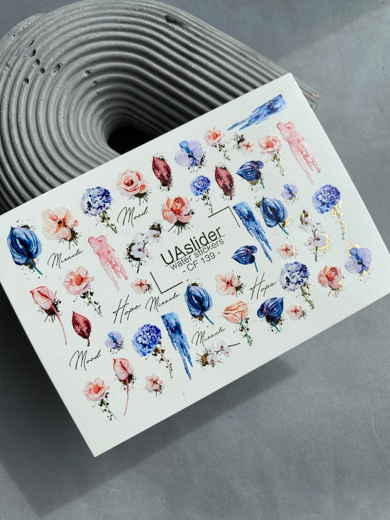 Nail Water Decal CF-139 | Floral Water Slide Nail Decals | Roses, Tulips & Gold Foil Accents - UASLIDER