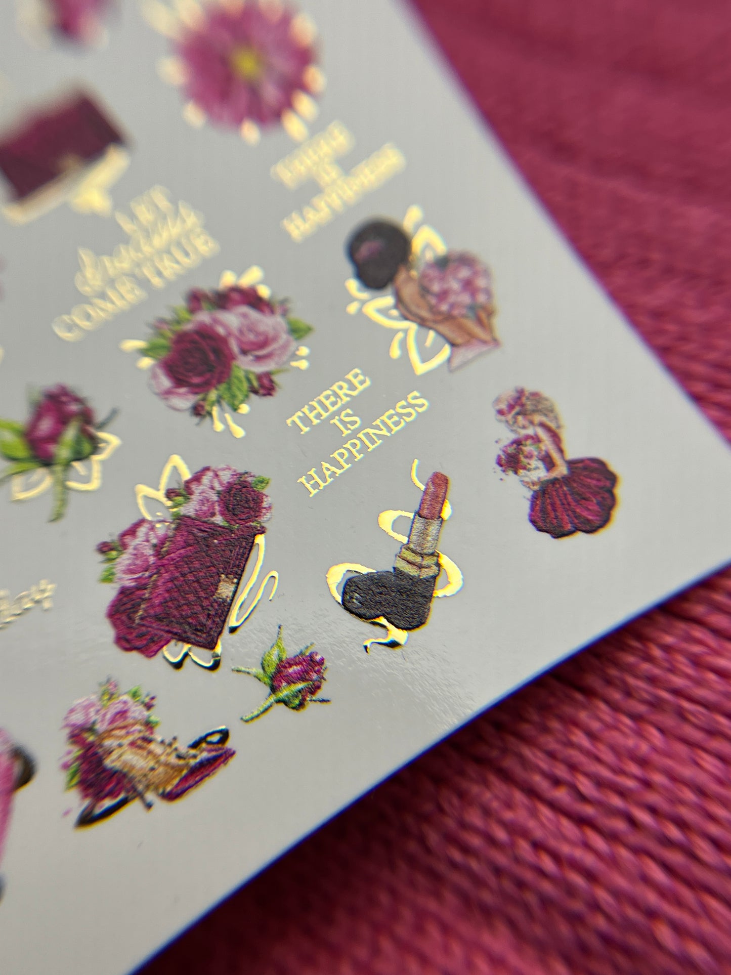 Nail Water Decal CF-140 | Fashion & Floral Water Slide Nail Decals | Shoes, Lipstick & Gold Foil Accents