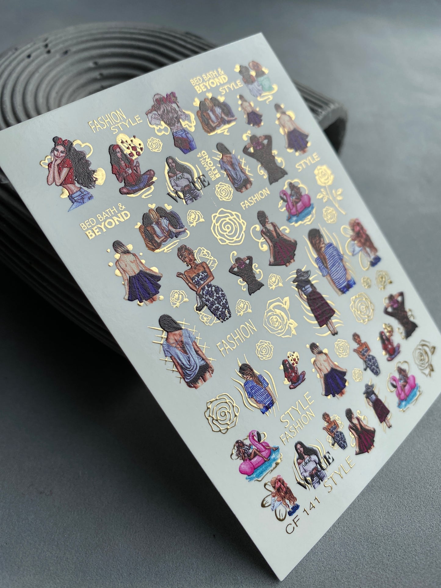 Nail Water Decal CF-141 | Summer Fashion Water Slide Nail Decals | Girls, Flamingos & Gold Roses