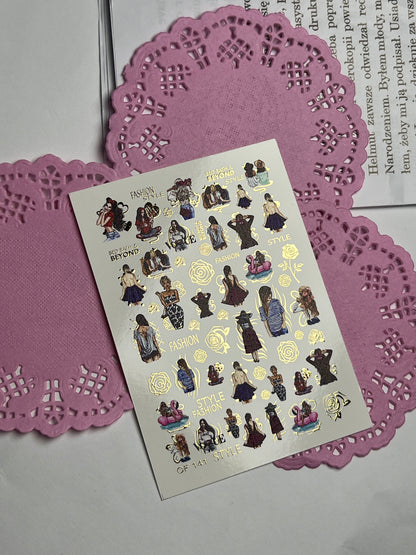 Nail Water Decal CF-141 | Summer Fashion Water Slide Nail Decals | Girls, Flamingos & Gold Roses