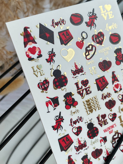 Nail Water Decal CF-142 | Valentine’s Day Water Slide Nail Decals | Hearts, Love Quotes & Gold Foil