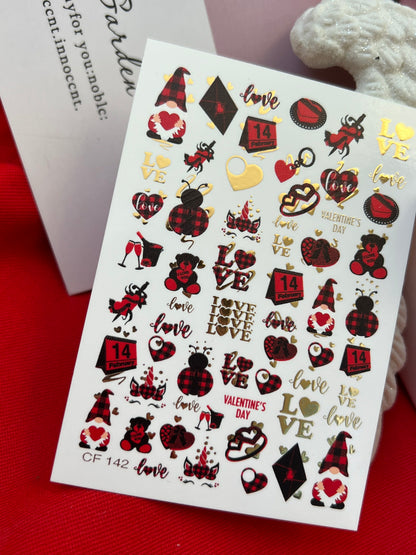 Nail Water Decal CF-142 | Valentine’s Day Water Slide Nail Decals | Hearts, Love Quotes & Gold Foil