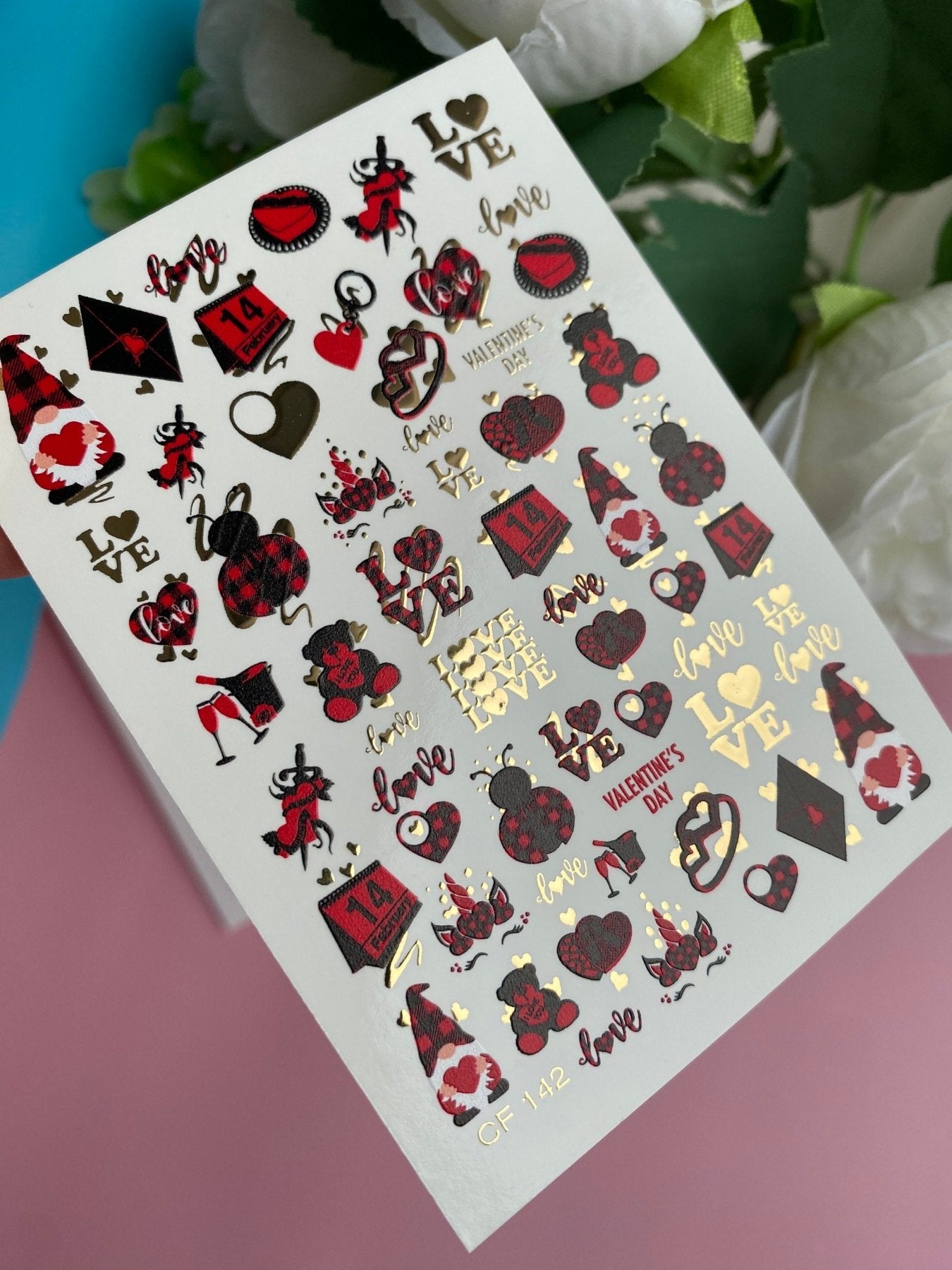 Nail Water Decal CF-142 | Valentine’s Day Water Slide Nail Decals | Hearts, Love Quotes & Gold Foil - UASLIDER