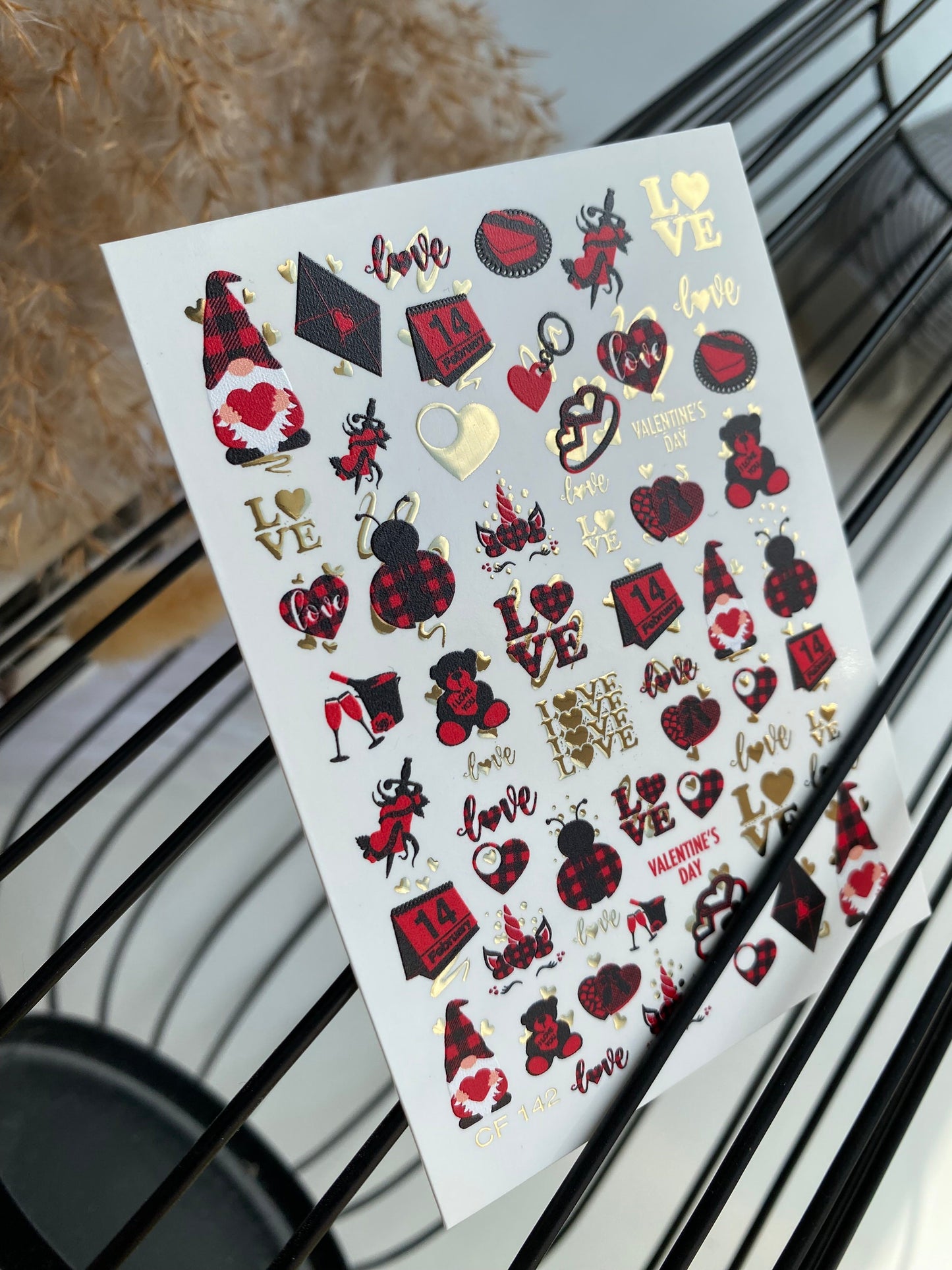 Nail Water Decal CF-142 | Valentine’s Day Water Slide Nail Decals | Hearts, Love Quotes & Gold Foil