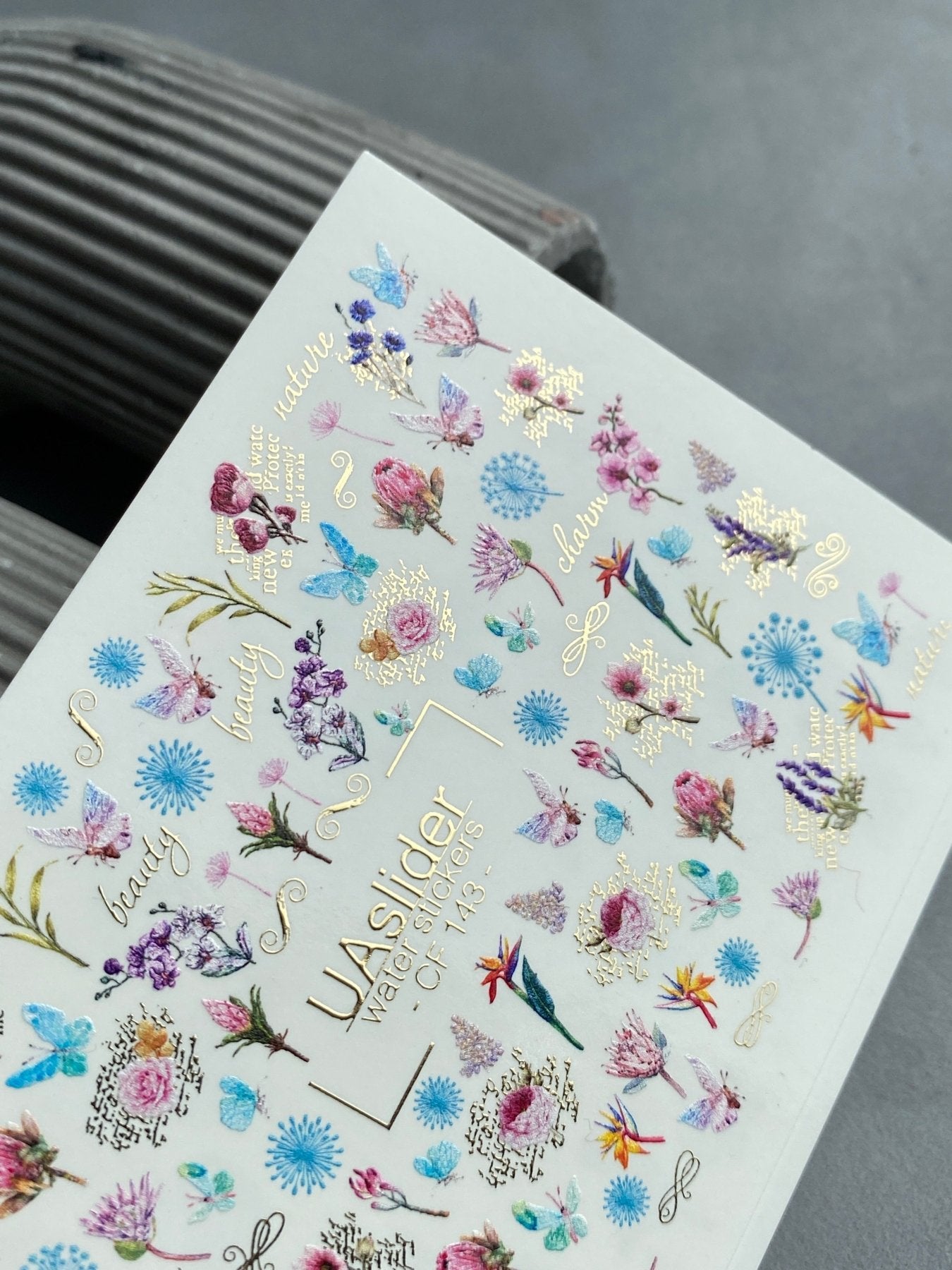 Nail Water Decal CF-143 | Wildflower Water Slide Nail Decals | Colorful Blooms & Gold Foil Accents - UASLIDER