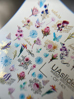 Nail Water Decal CF-143 | Wildflower Water Slide Nail Decals | Colorful Blooms & Gold Foil Accents - UASLIDER