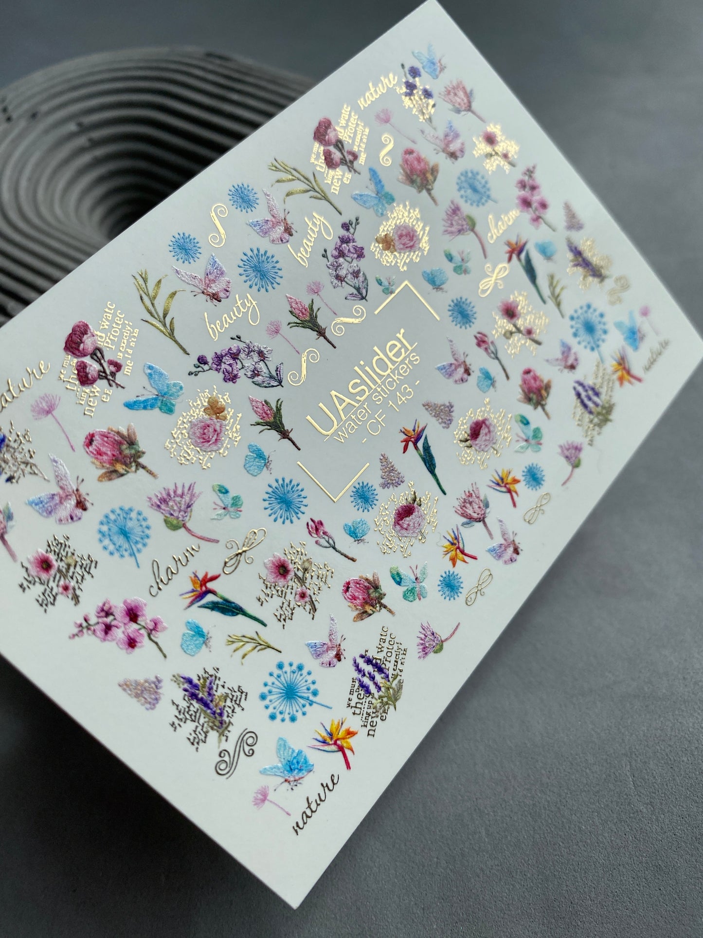 Nail Water Decal CF-143 | Wildflower Water Slide Nail Decals | Colorful Blooms & Gold Foil Accents