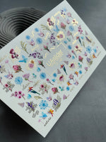 Nail Water Decal CF-143 | Wildflower Water Slide Nail Decals | Colorful Blooms & Gold Foil Accents - UASLIDER