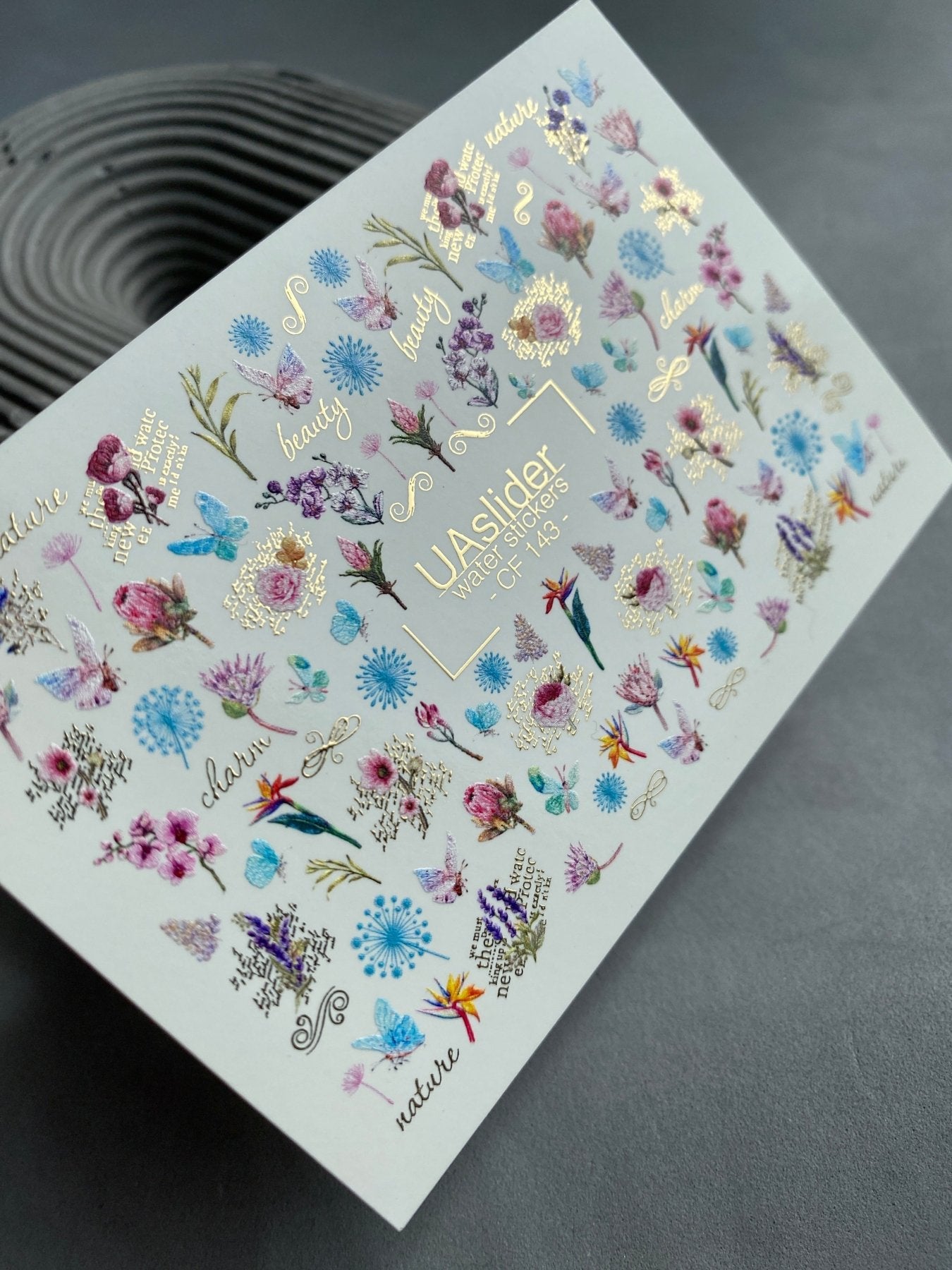 Nail Water Decal CF-143 | Wildflower Water Slide Nail Decals | Colorful Blooms & Gold Foil Accents - UASLIDER