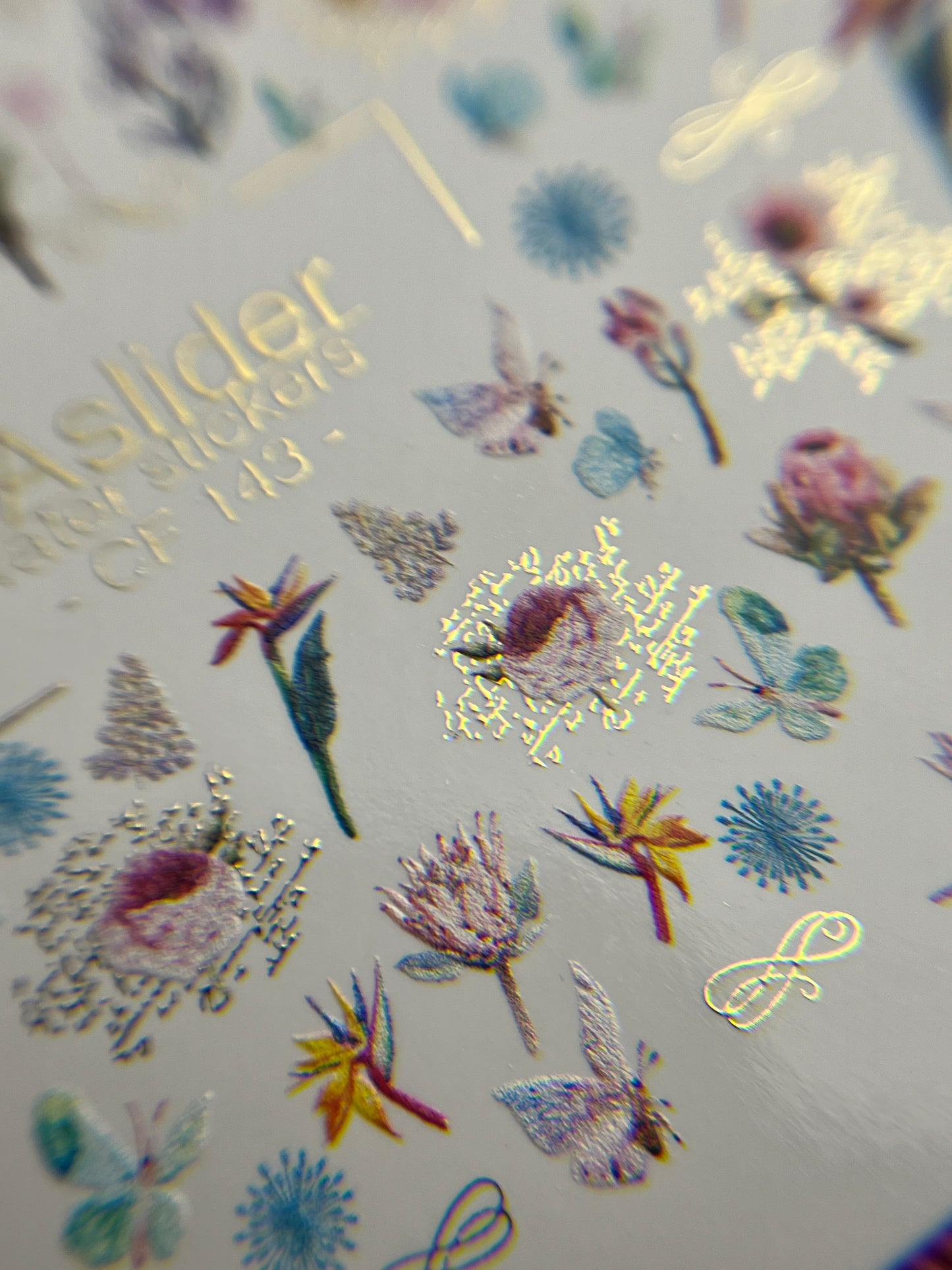 Nail Water Decal CF-143 | Wildflower Water Slide Nail Decals | Colorful Blooms & Gold Foil Accents