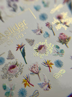 Nail Water Decal CF-143 | Wildflower Water Slide Nail Decals | Colorful Blooms & Gold Foil Accents - UASLIDER