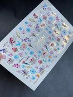 Nail Water Decal CF-143 | Wildflower Water Slide Nail Decals | Colorful Blooms & Gold Foil Accents - UASLIDER
